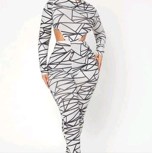 Geo print cut out waist jumpersuit